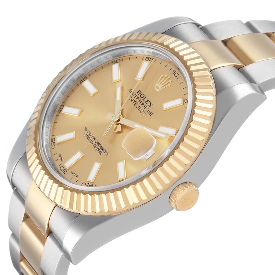 Ro_lex Datejust  Champagne Dial Steel Yellow Gold Mens Watch