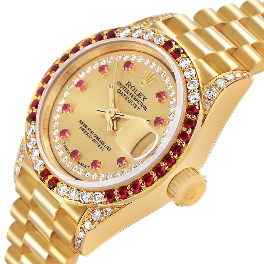 Ro_lex President Yellow Gold Diamond Ruby Dial Ladies Watch