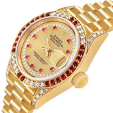 Ro_lex President Yellow Gold Diamond Ruby Dial Ladies Watch