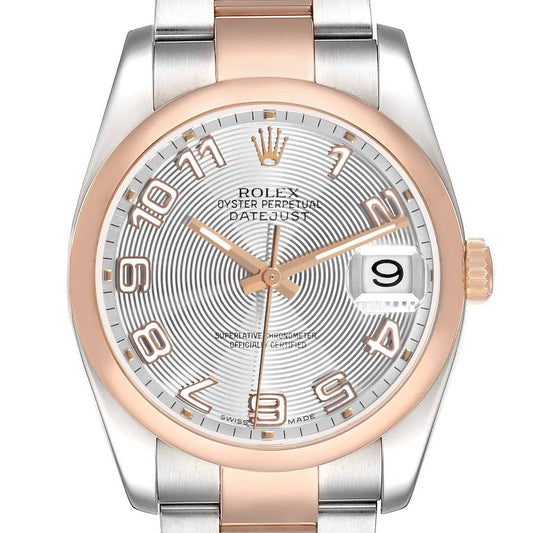 Ro_lex Datejust  Silver Concentric Dial Steel Rose Gold Mens Watch