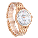 Brei_tling Navi_timer Auto_matic  Rose Gold MOP Diamond Watch  Box Card