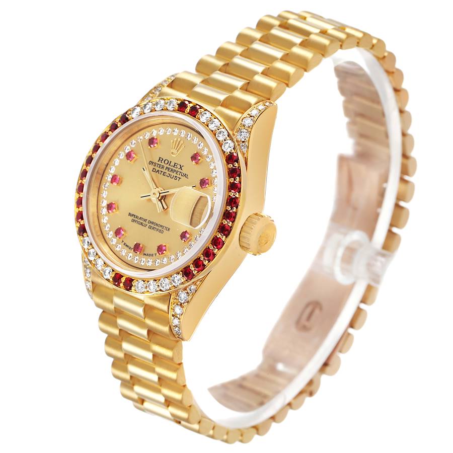 Ro_lex President Yellow Gold Diamond Ruby Dial Ladies Watch