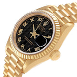 Ro_lex President Datejust 26 Yellow Gold Black Pyramid Dial Ladies Watch