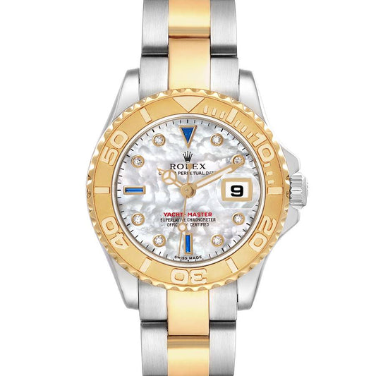 Ro_lexYachtmaster  Yellow Gold Steel MOP Sapphire Ladies Watch Card