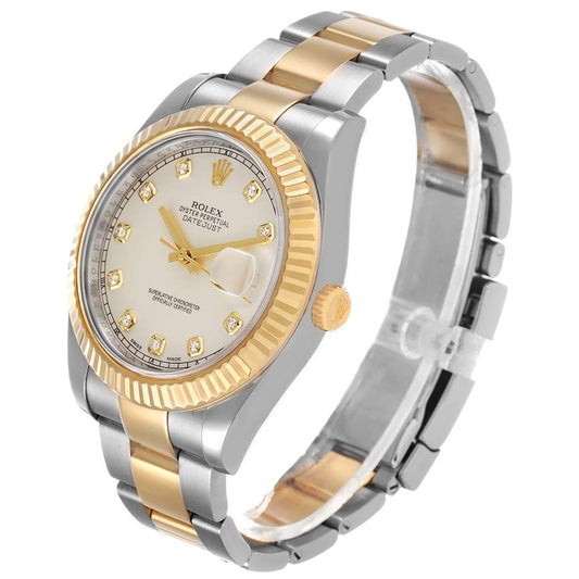 Rol_ex Date_just  Steel Yellow Gold Silver Diamond Mens Watch