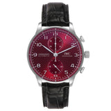 IWC Portugieser Chronograph Steel Red Dial Mens Watch Box Card