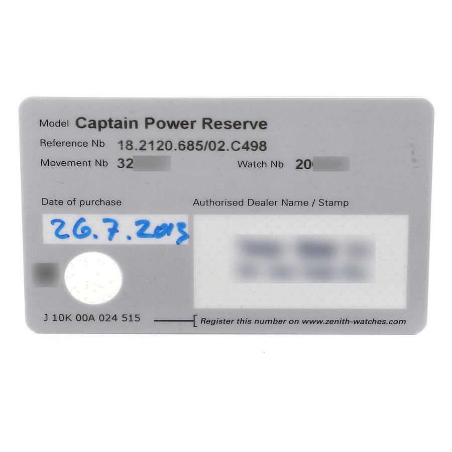 Zen_ith Cap_tain Power Reserve Rose Gold Mens Watch Box Card