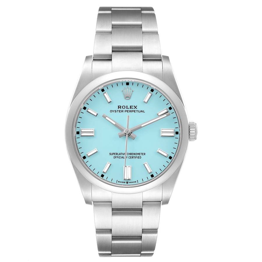 Ro_lex Oyster Perpetual Steel Turquoise Dial Mens Watch