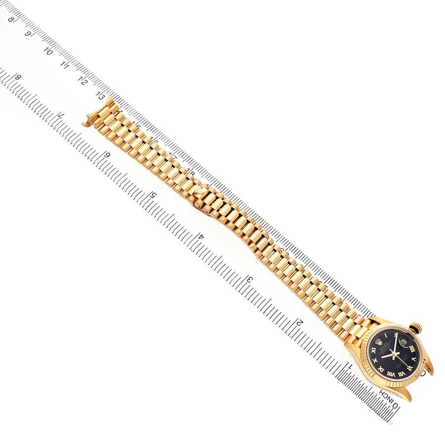 Ro_lex President Datejust 26 Yellow Gold Black Pyramid Dial Ladies Watch