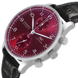 IWC Portugieser Chronograph Steel Red Dial Mens Watch Box Card