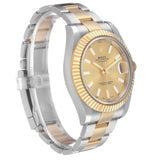 Ro_lex Datejust  Champagne Dial Steel Yellow Gold Mens Watch