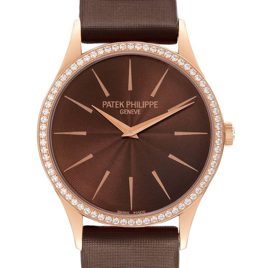 Patek _Philippe Calatrava Rose Gold Brown Dial Diamond Ladies Watch