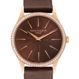 Patek _Philippe Calatrava Rose Gold Brown Dial Diamond Ladies Watch