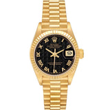 Ro_lex President Datejust 26 Yellow Gold Black Pyramid Dial Ladies Watch