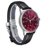 IWC Portugieser Chronograph Steel Red Dial Mens Watch Box Card