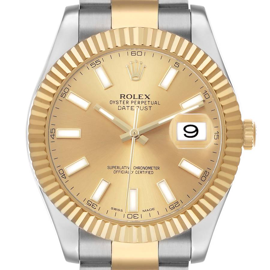 Ro_lex Datejust  Champagne Dial Steel Yellow Gold Mens Watch