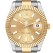 Ro_lex Datejust  Champagne Dial Steel Yellow Gold Mens Watch