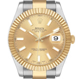 Ro_lex Datejust  Champagne Dial Steel Yellow Gold Mens Watch