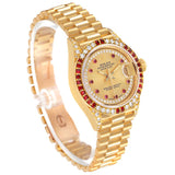Ro_lex President Yellow Gold Diamond Ruby Dial Ladies Watch