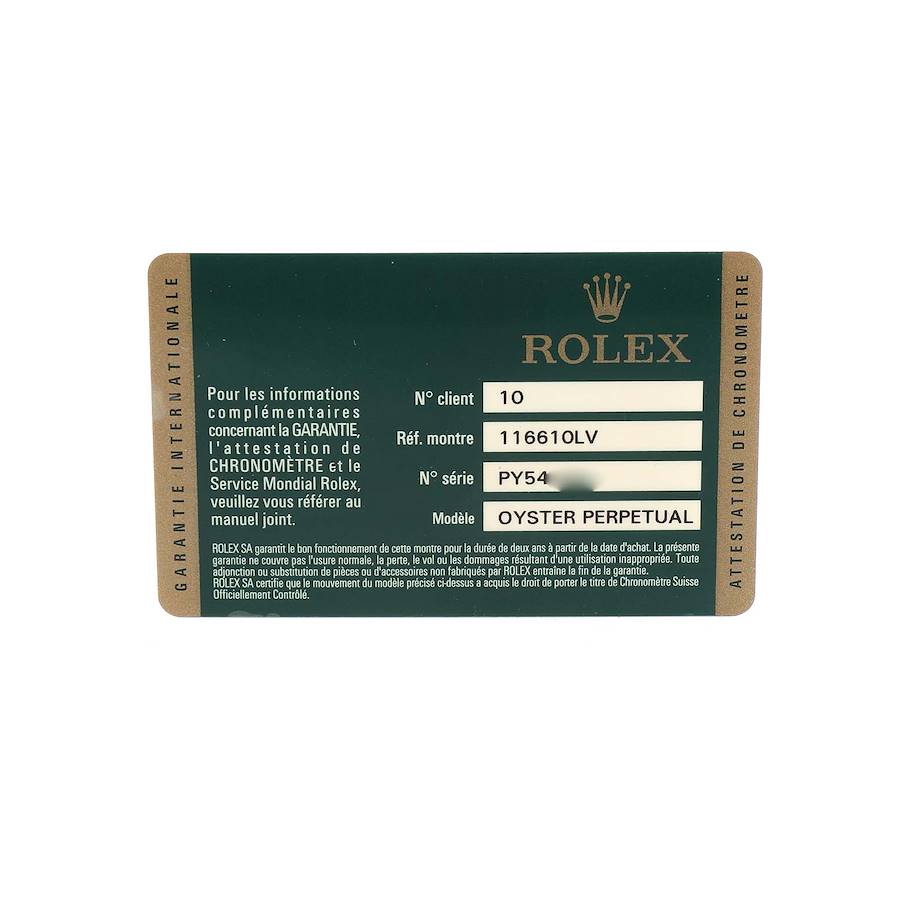 Rol_ex Subma_riner Steel Hulk Green Dial Bezel Mens Watch  Card