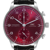 IWC Portugieser Chronograph Steel Red Dial Mens Watch Box Card