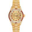 Ro_lex President Yellow Gold Diamond Ruby Dial Ladies Watch