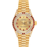 Ro_lex President Yellow Gold Diamond Ruby Dial Ladies Watch