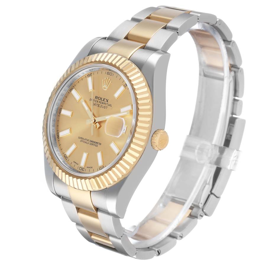 Ro_lex Datejust  Champagne Dial Steel Yellow Gold Mens Watch