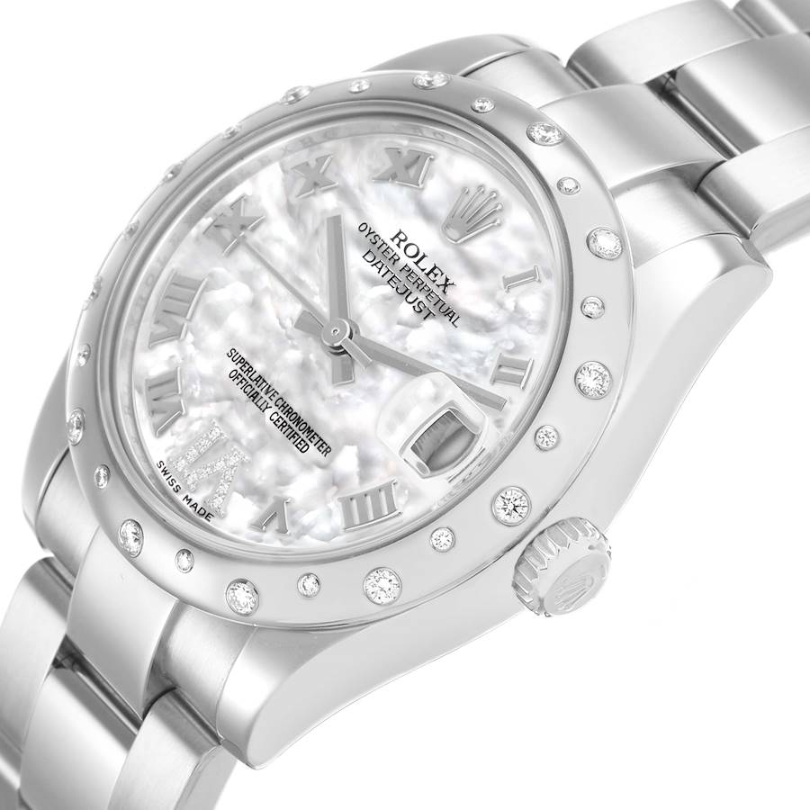 Ro_lexDatejust Midsize Steel White Gold MOP Diamond Watch  Box Card