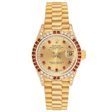Ro_lex President Yellow Gold Diamond Ruby Dial Ladies Watch