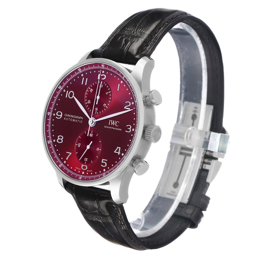 IWC Portugieser Chronograph Steel Red Dial Mens Watch Box Card