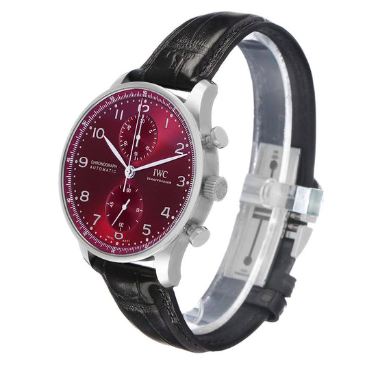 IWC Portugieser Chronograph Steel Red Dial Mens Watch Box Card