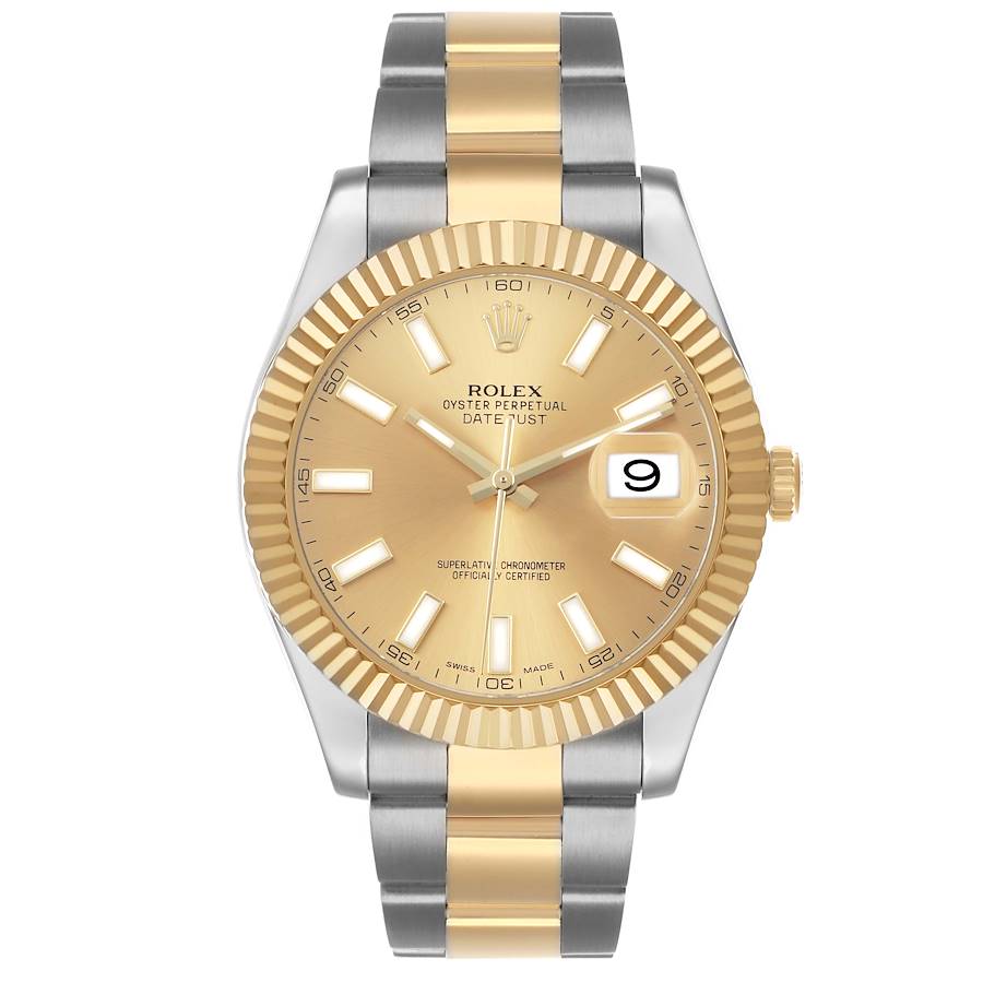 Ro_lex Datejust  Champagne Dial Steel Yellow Gold Mens Watch