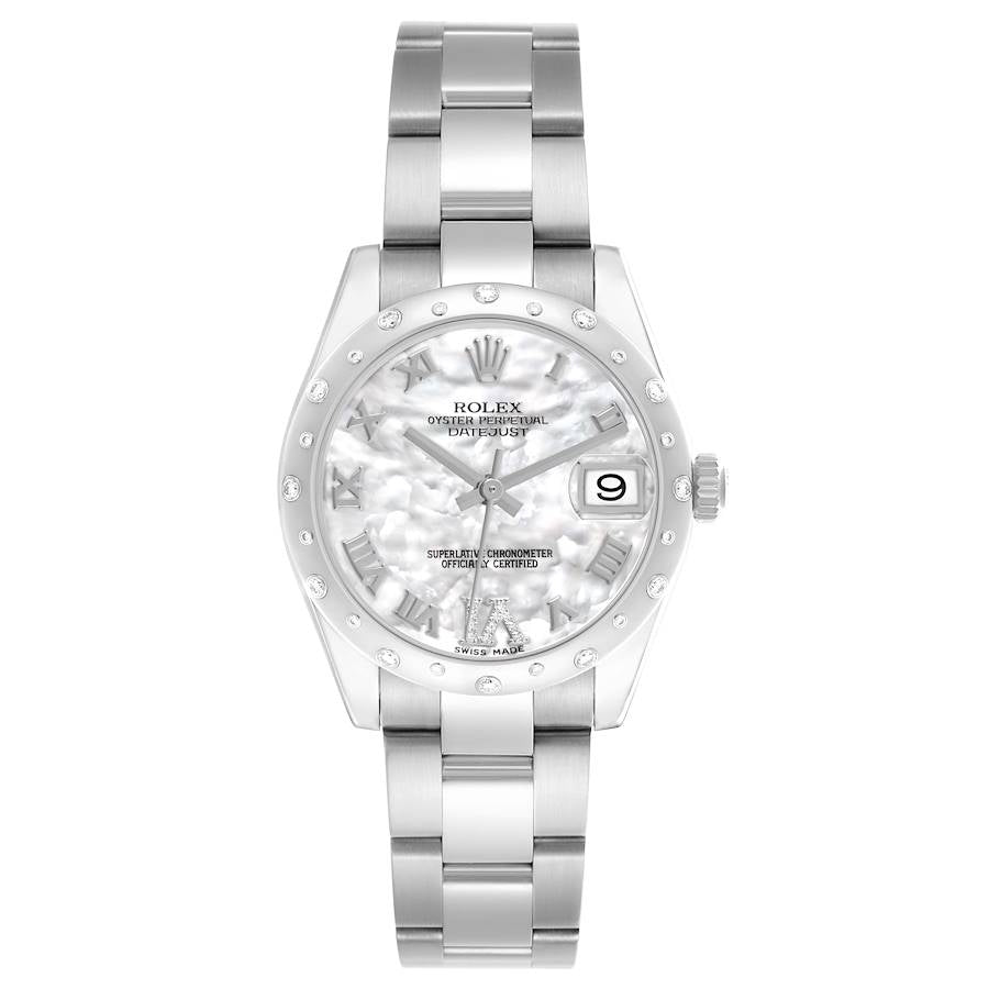 Ro_lexDatejust Midsize Steel White Gold MOP Diamond Watch  Box Card
