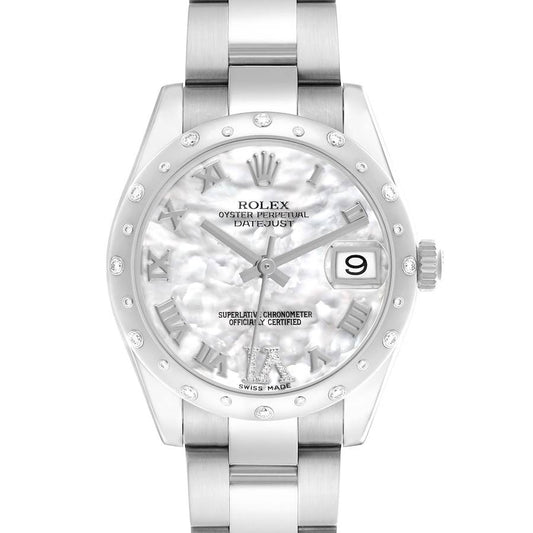Ro_lexDatejust Midsize Steel White Gold MOP Diamond Watch  Box Card
