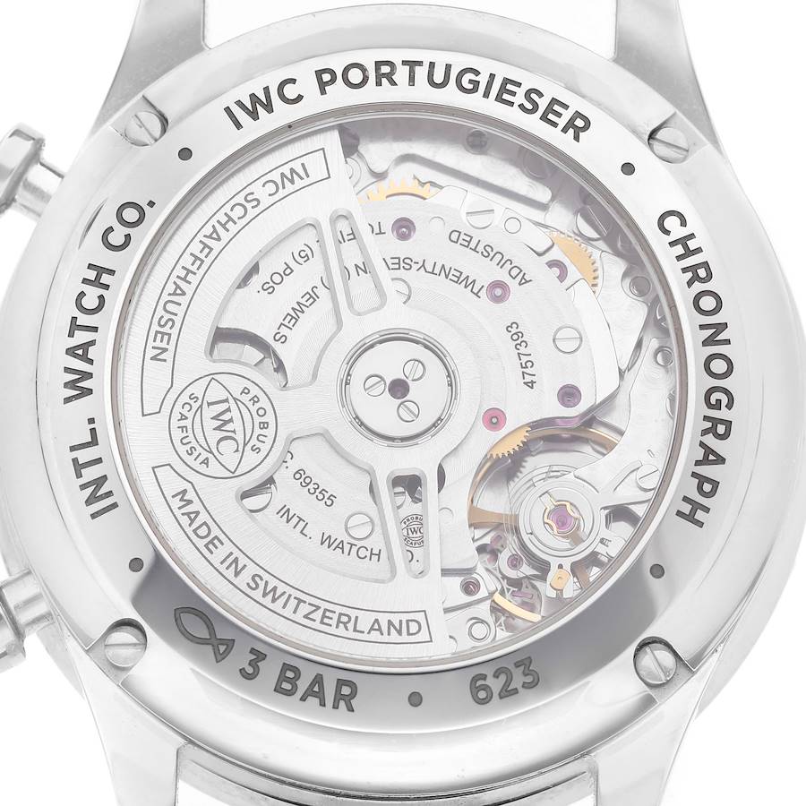 IWC Portugieser Chronograph Steel Red Dial Mens Watch Box Card