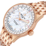 Brei_tling Navi_timer Auto_matic  Rose Gold MOP Diamond Watch  Box Card