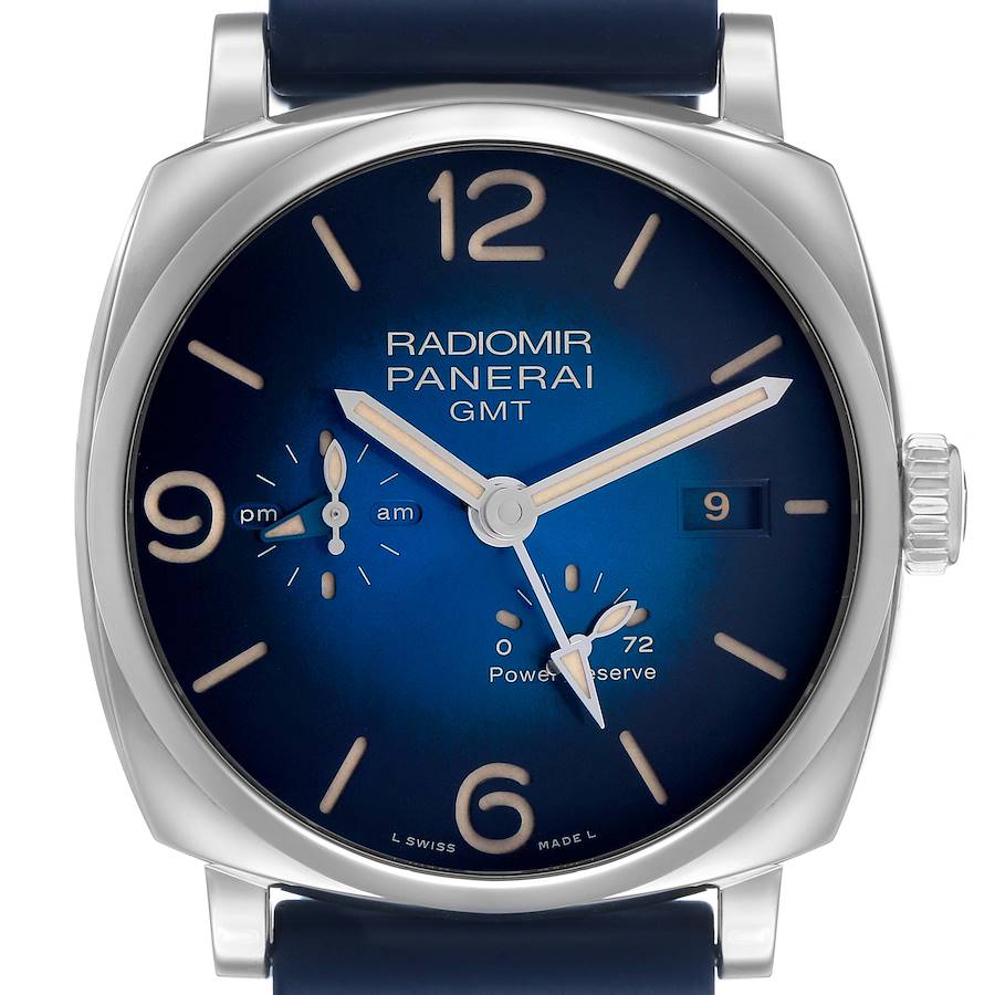 Pane_rai Radi_omir  GMT Power Reserve Steel Mens Watch Box Papers