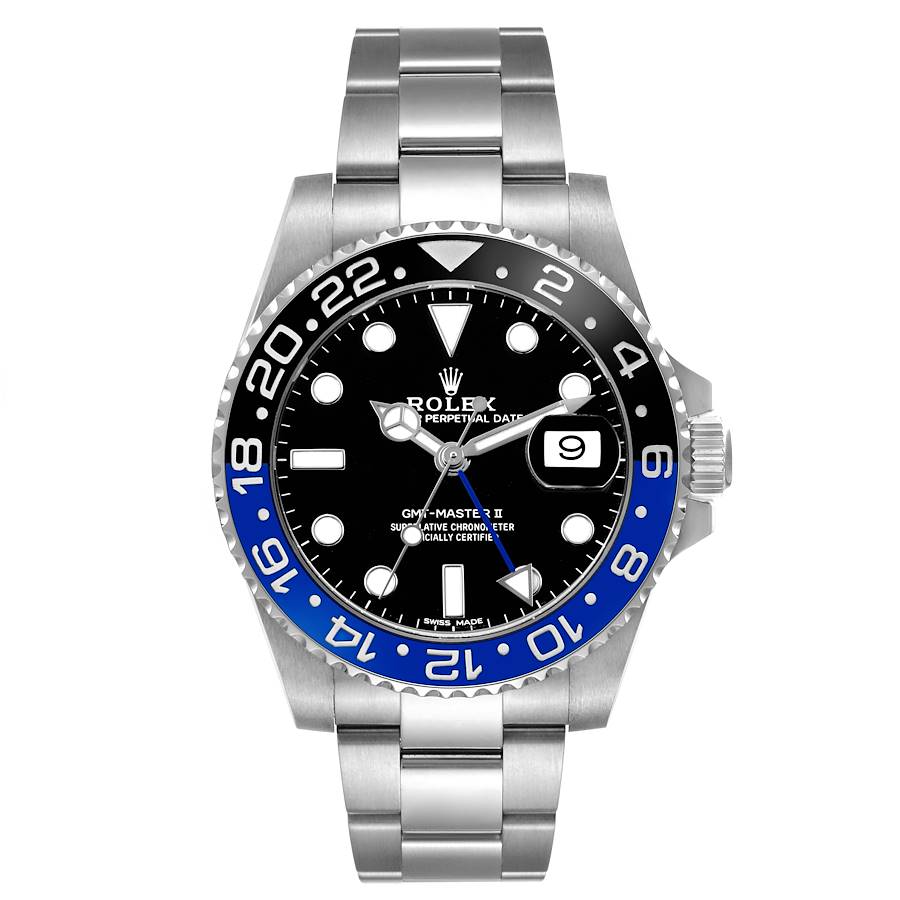 Ro_lex GMT Master II Black Blue Batman Bezel Steel Mens Watch