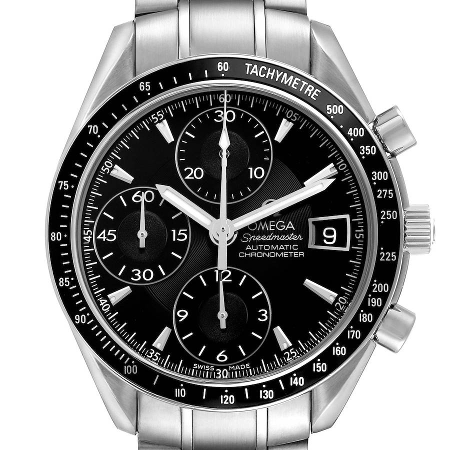 Ome_ga Speed_master Steel Date Black Dial Mens Watch