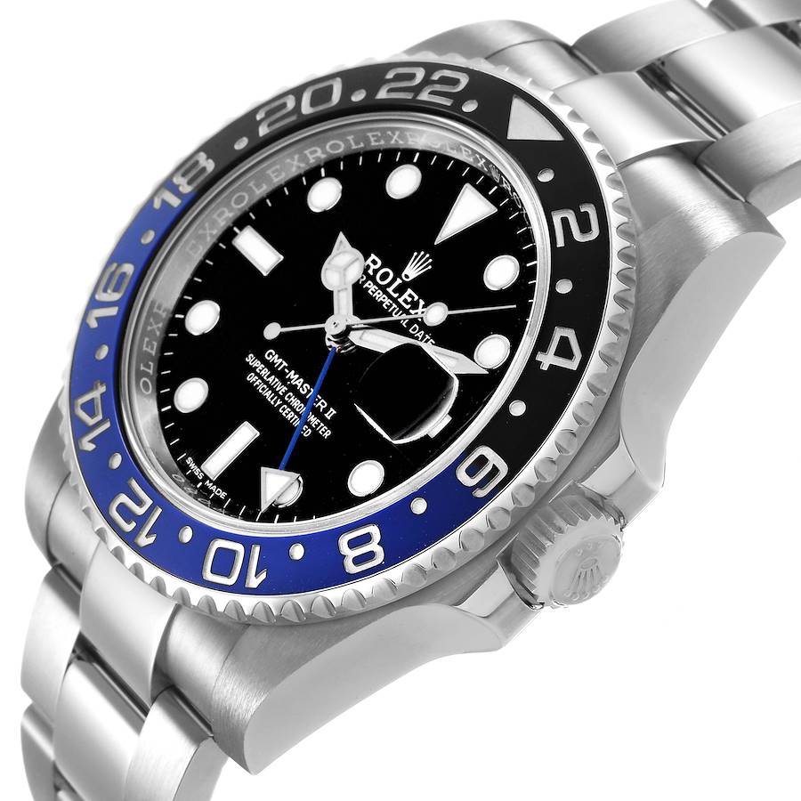 Ro_lex GMT Master II Black Blue Batman Bezel Steel Mens Watch