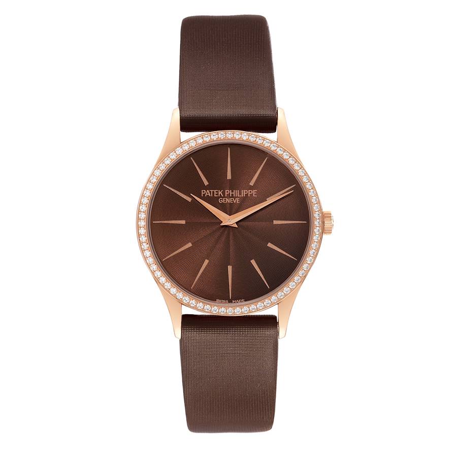 Patek _Philippe Calatrava Rose Gold Brown Dial Diamond Ladies Watch
